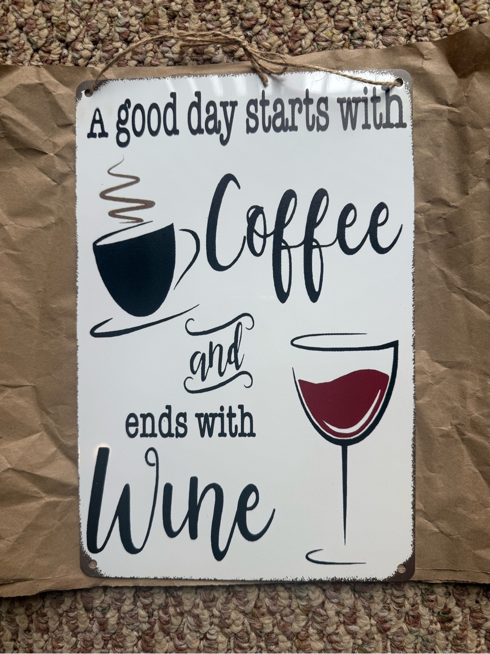 "Coffee and Wine" White Wall Sign - Home Wall Decor(8inWx12inL)